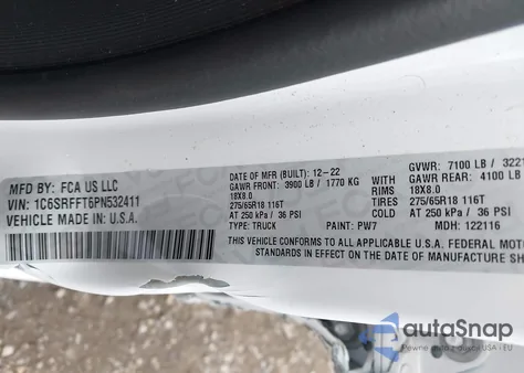 2023 Ram 1500 Big Horn 4X4 5'7 Box из США, поврежденный, VIN 1C6SRFFT6PN532411